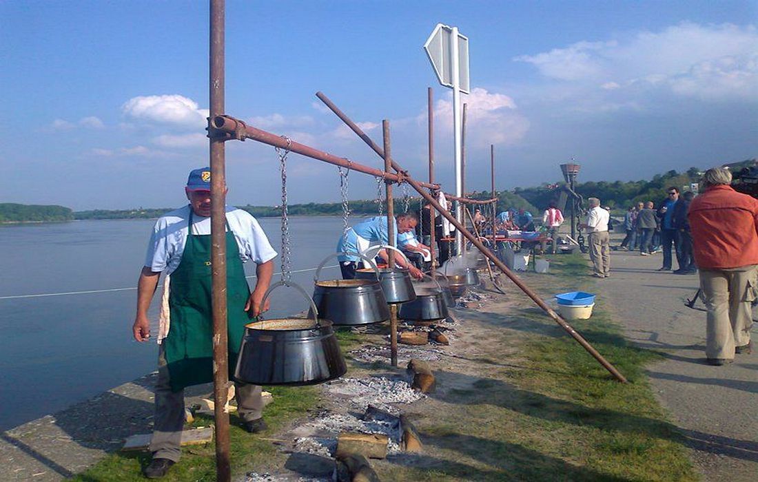 Preparing traditional fish stew at Danube River, Vukovar